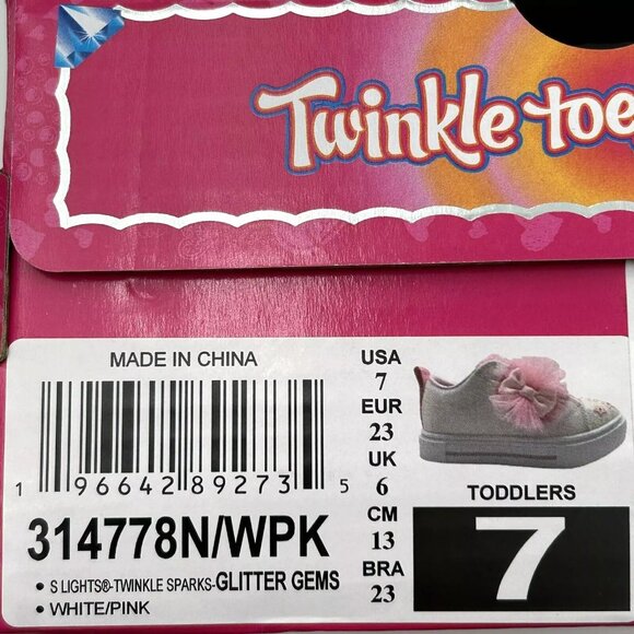 Skechers Toddler Girl's Twinkle Toes Slip-on Sneakers Size 7 White/Pink Glitter - Picture 9 of 12